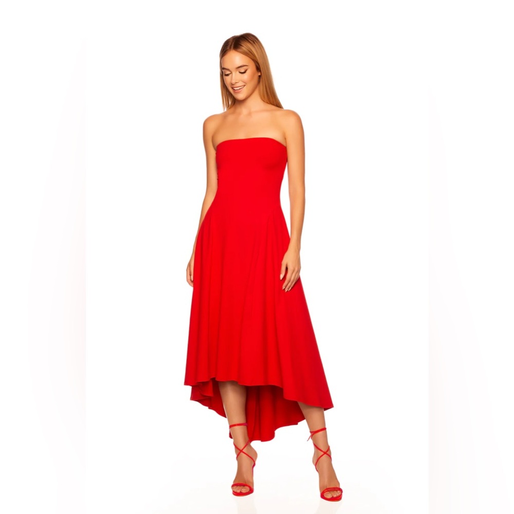 Never worn NWT Susana Monaco strapless seamed high low dress - red